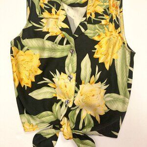 Tommy Bahama Tropical Print Tie Waist Silk Sleeveless Blouse Size XS
